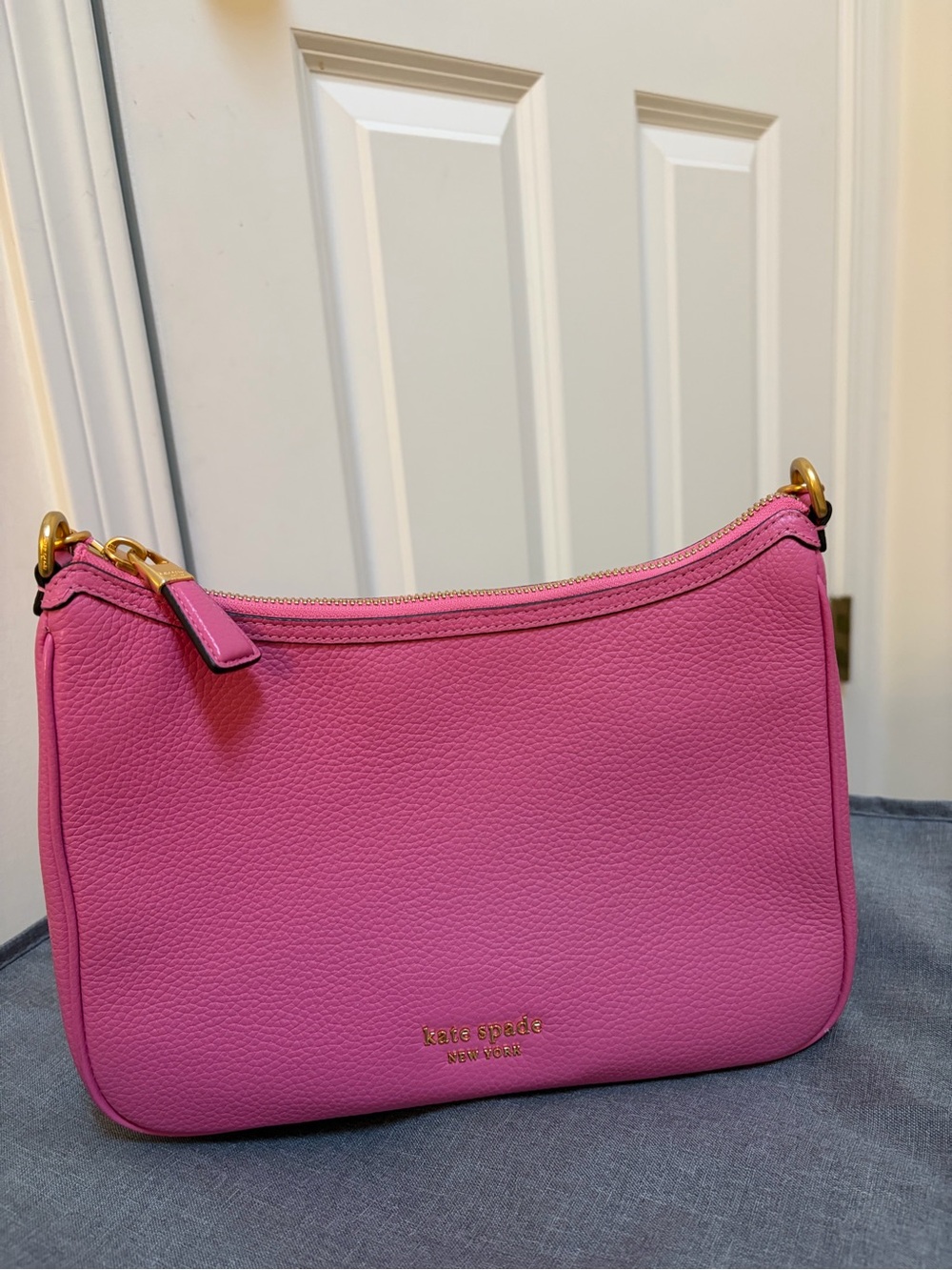 kate spade Bright Pink Pebbled Leather Shoulder Bag with Gold Hardware